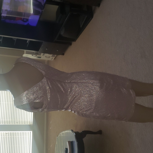 Adrianna Papell small pink foil complete stretch ruffle trim ruched party dress - Picture 11 of 12